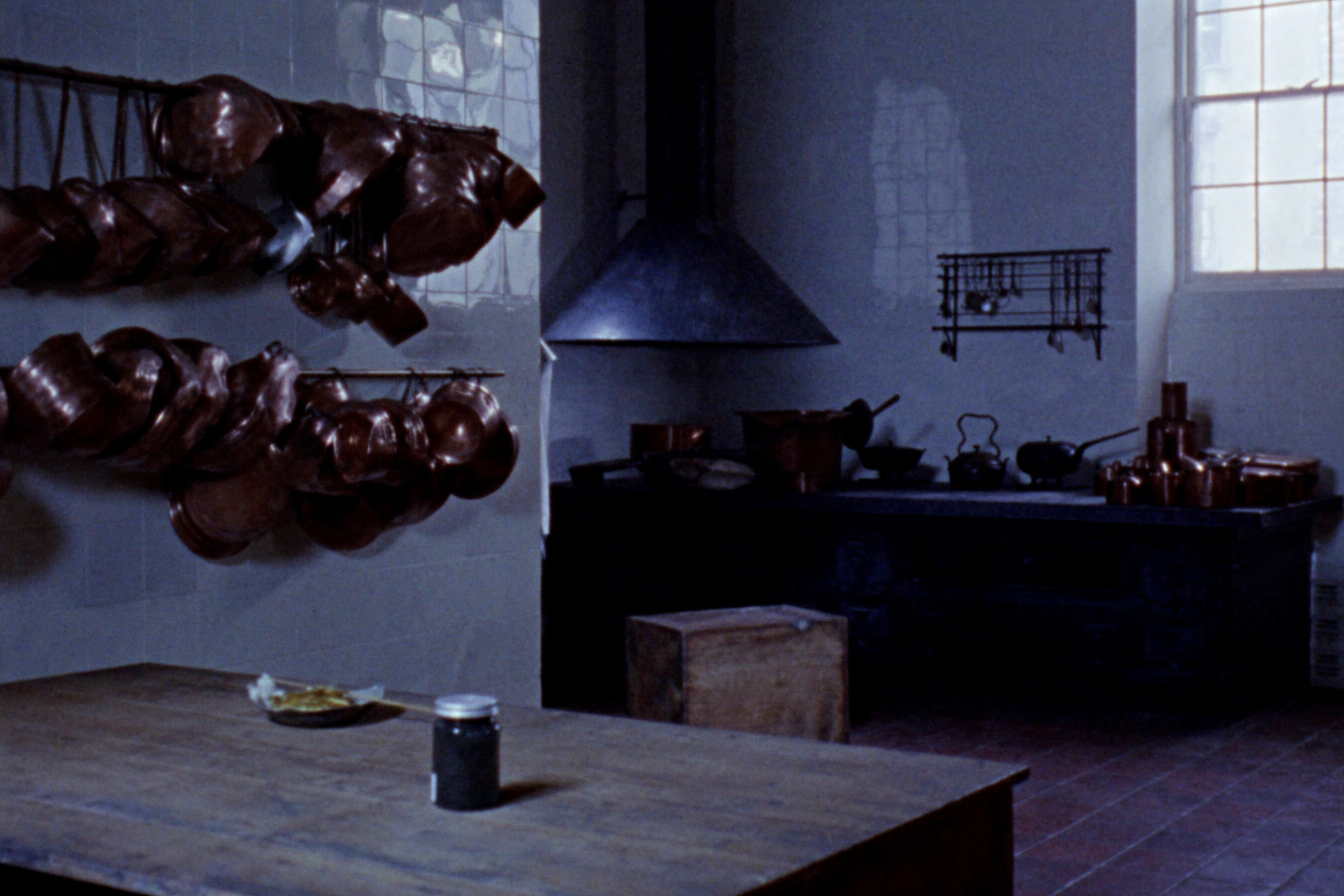 The preserved 1914 kitchen, copper ranked by size