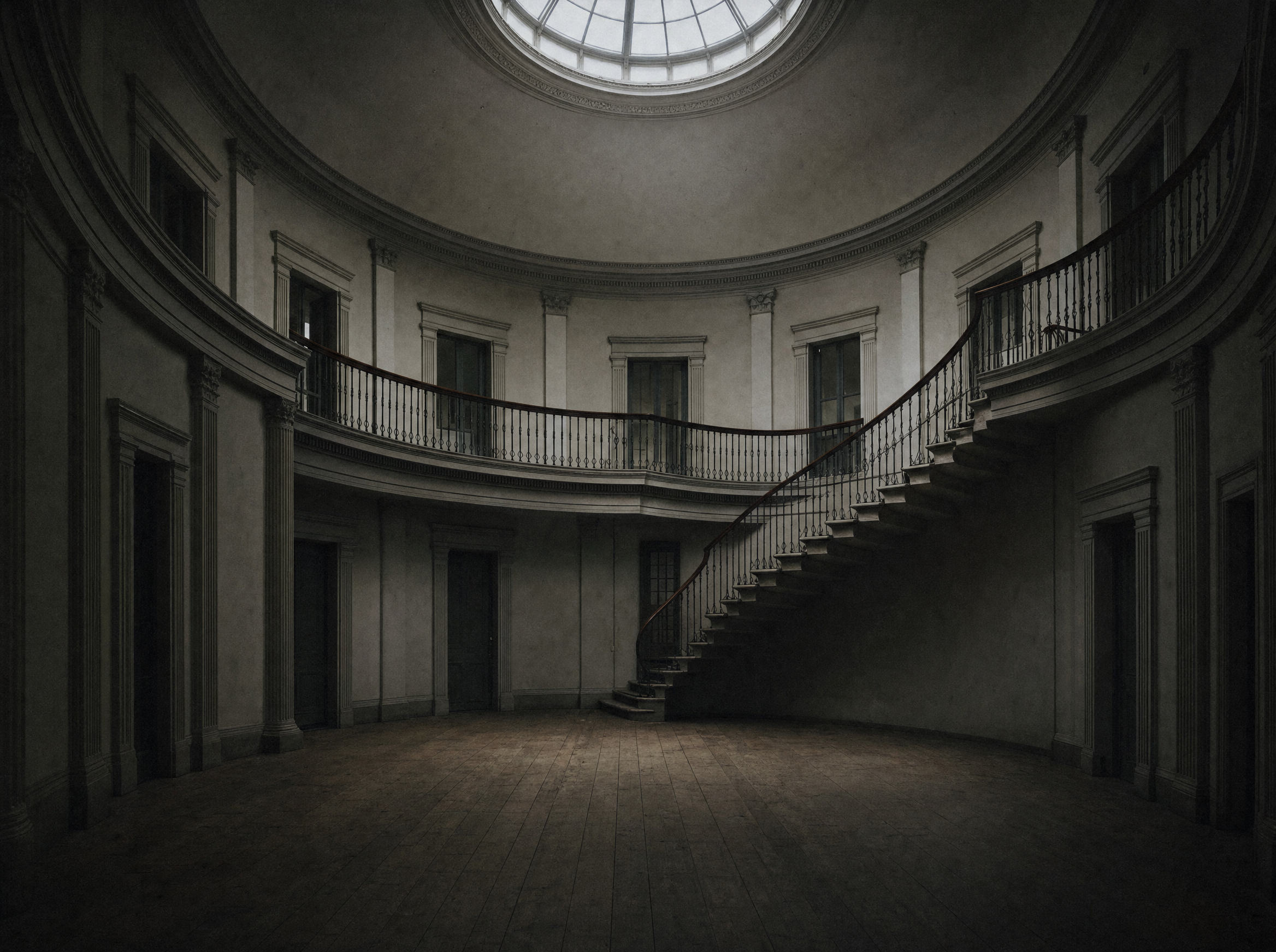 The oval saloon, its domed lantern and the cantilevered stone stair