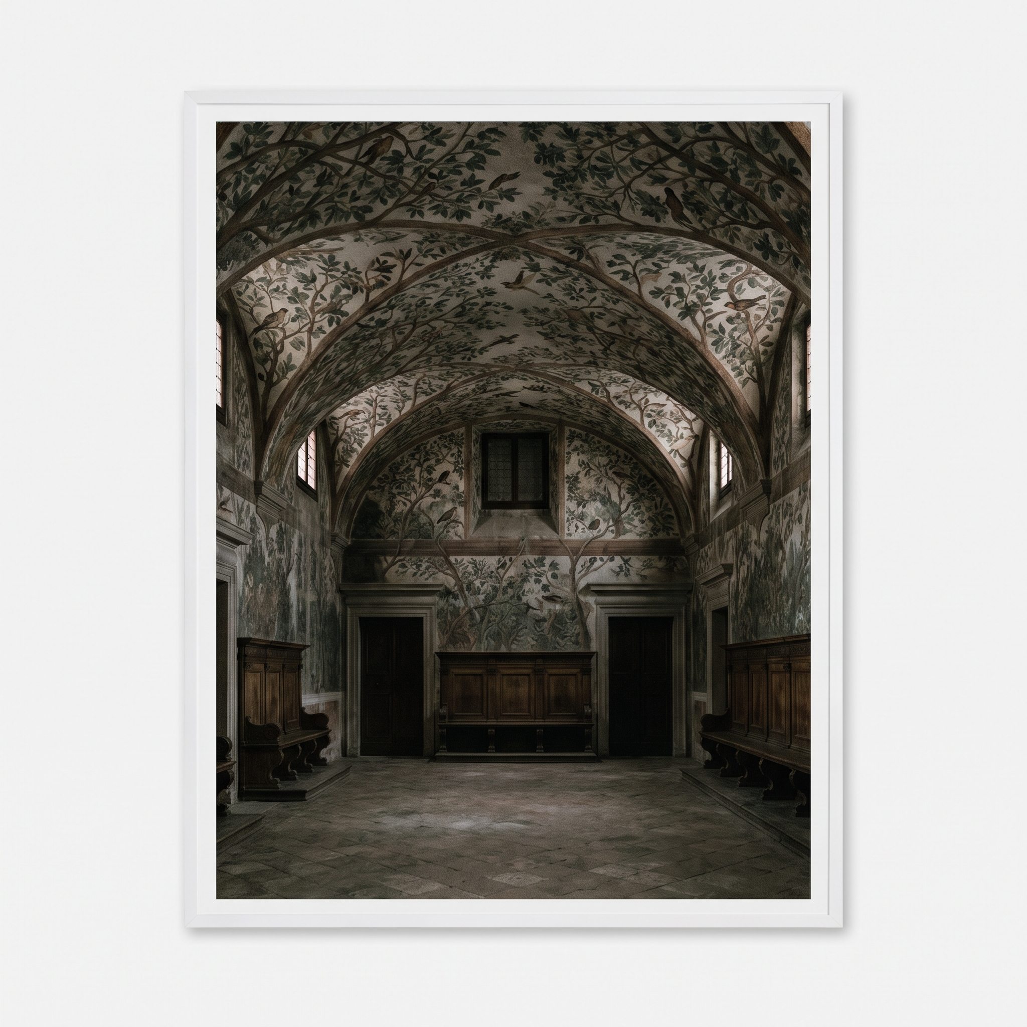 The Foliage Room, its vault frescoed with dense leaves and birds