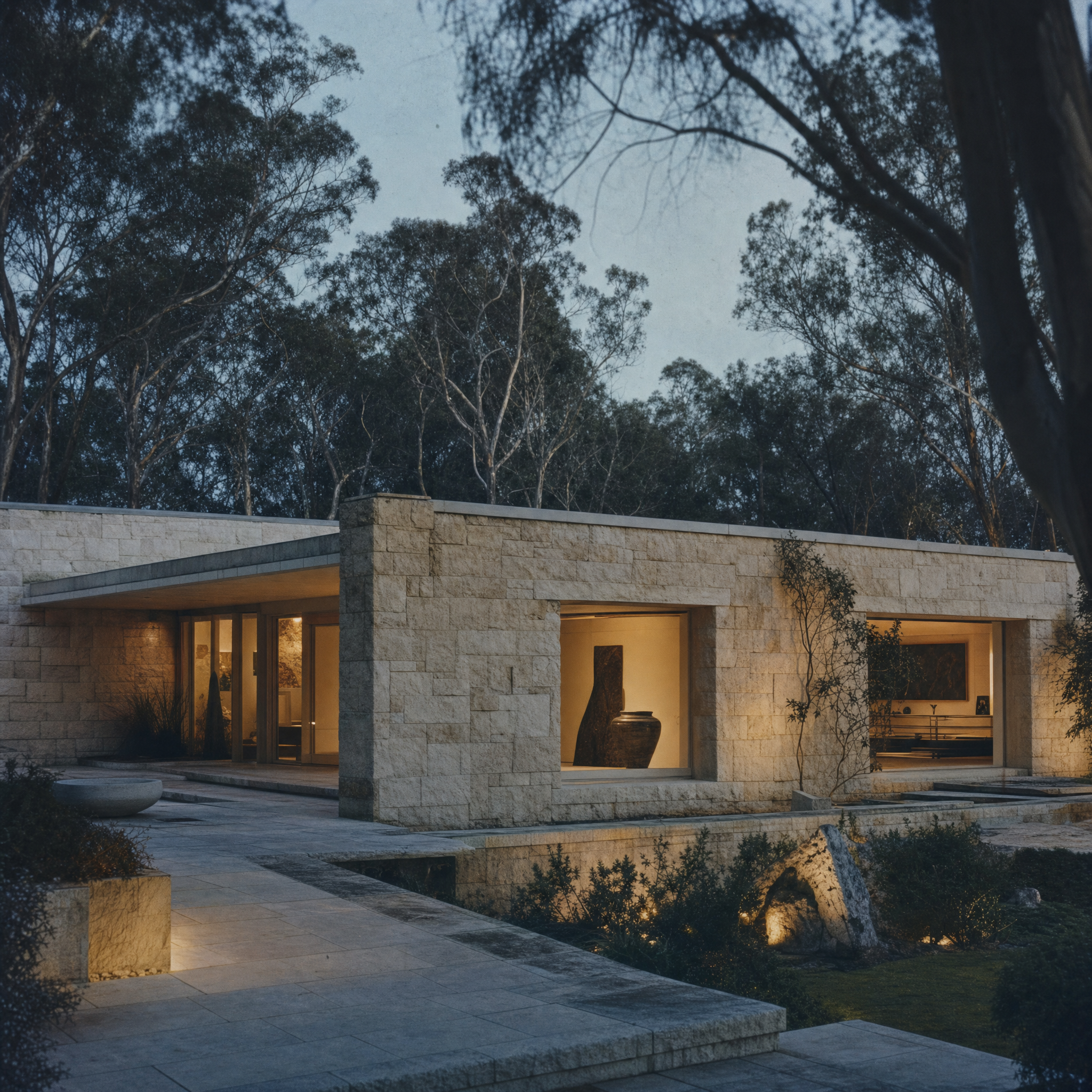 Heide II, the low limestone modernist house the Reeds commissioned in 1963