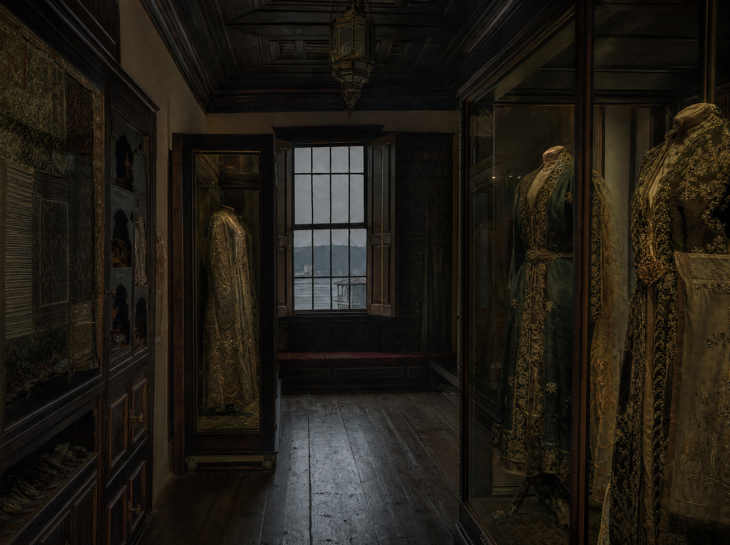 A panelled room of Ottoman embroidery and ceremonial costume in the timber yalı