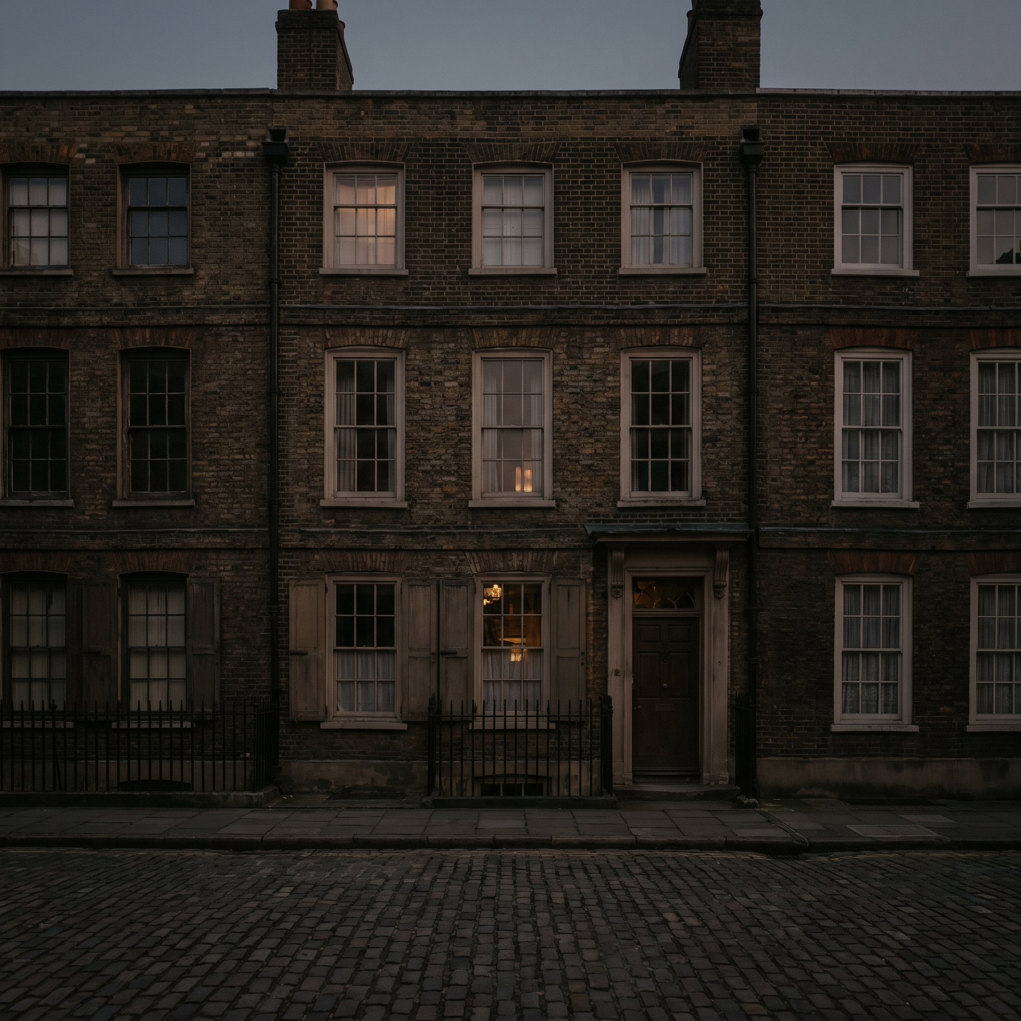 The Folgate Street facade at dusk
