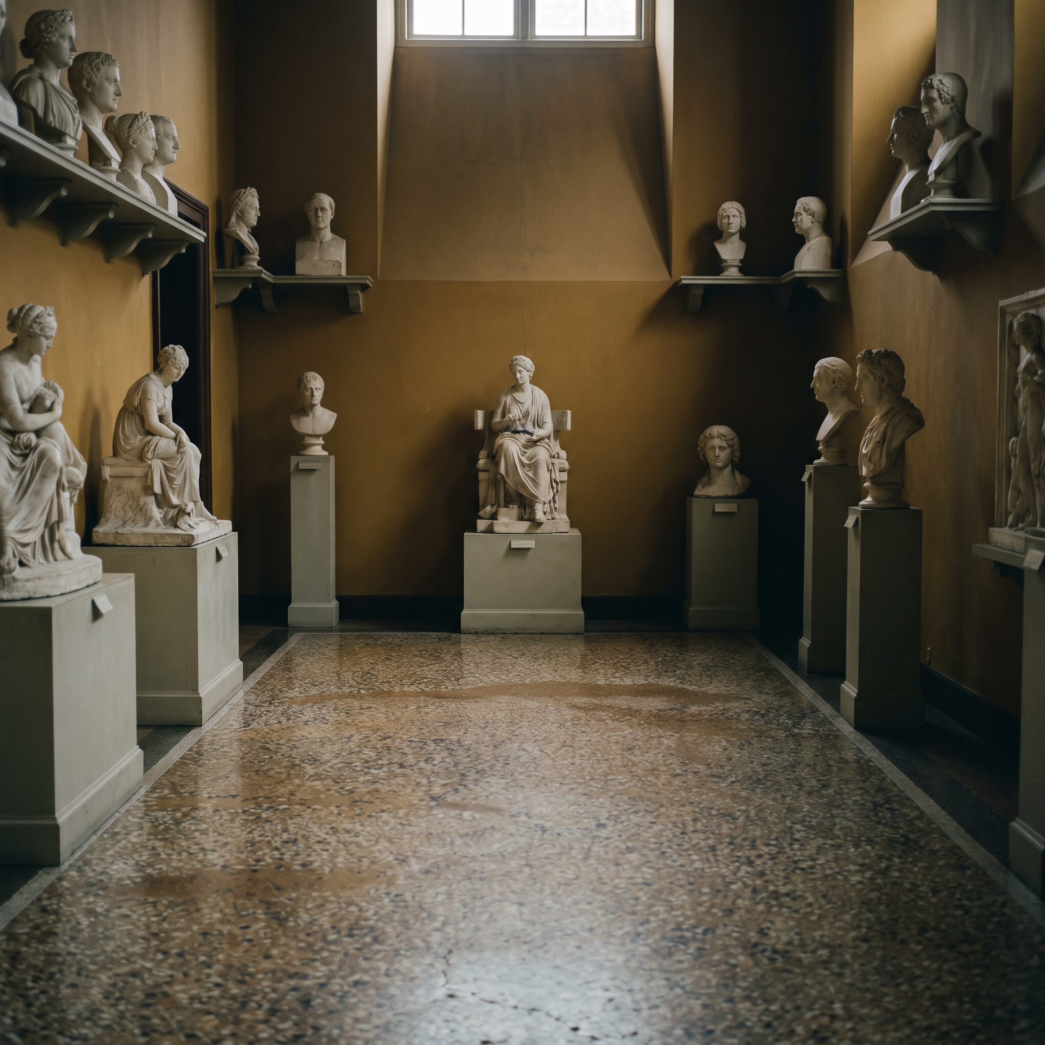 Ochre chamber with plaster models and a terrazzo floor