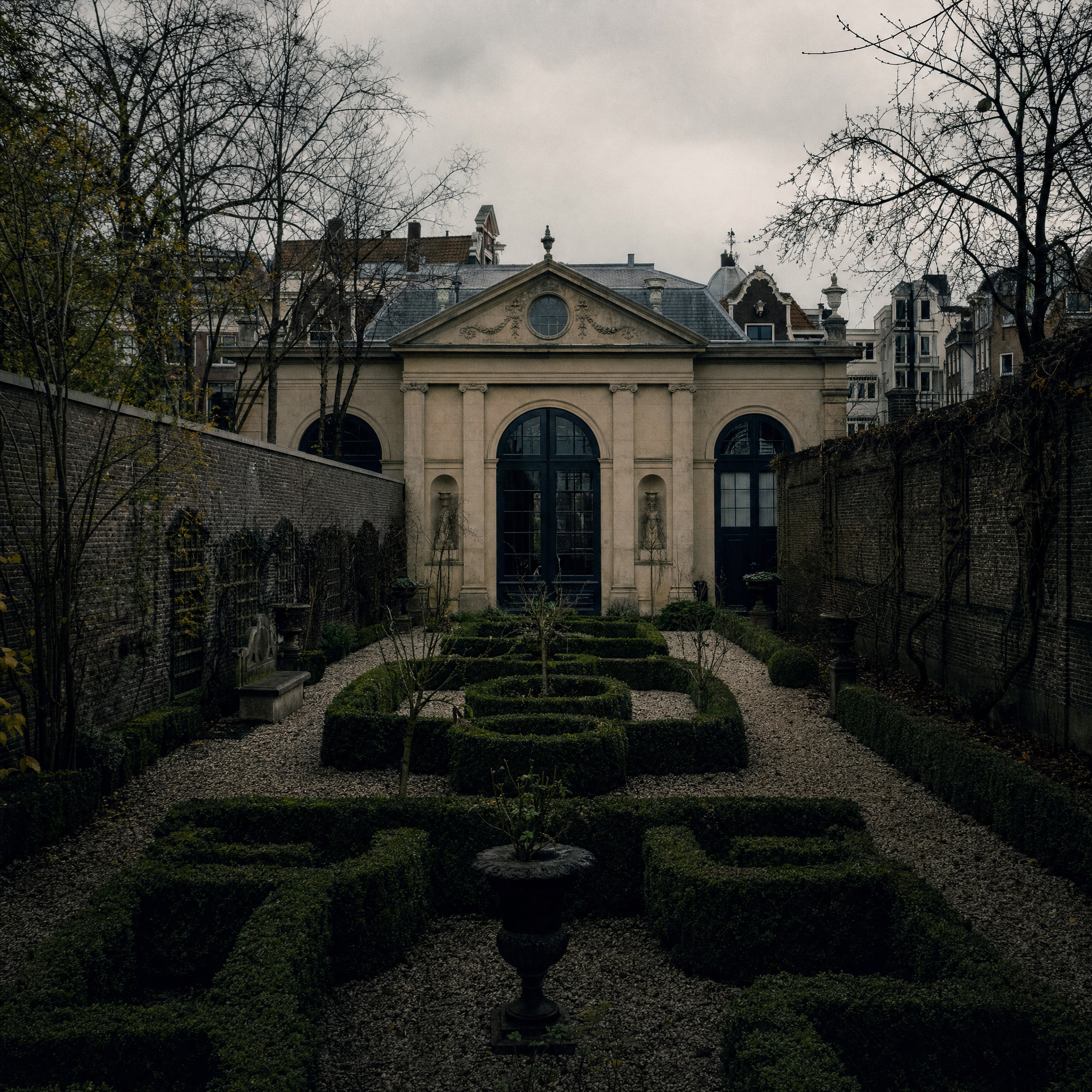 The garden looking towards the coach house facade